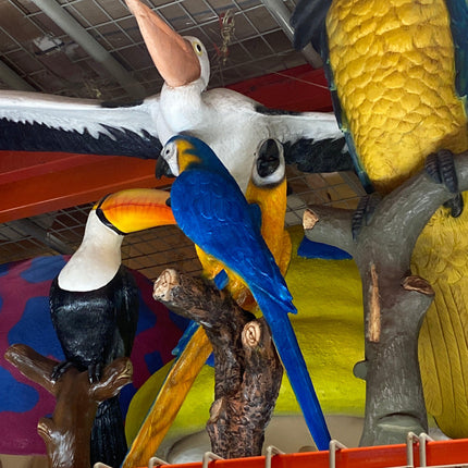 Blue Gold Macaw Lover Parrot On Branch Statue - LM Treasures 