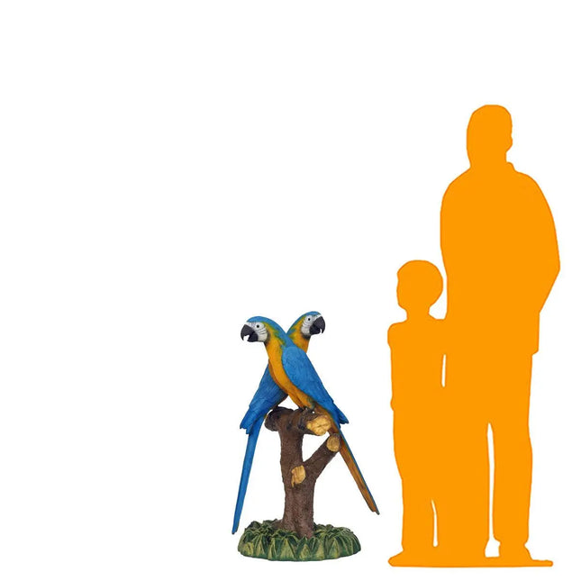 Blue Gold Macaw Lover Parrot On Branch Statue - LM Treasures 