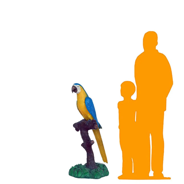 Blue Gold Macaw Parrot On Branch Life Size Statue LM Treasures - A