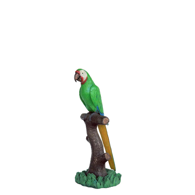Green Macaw Buffon Parrot On Branch Life Size Statue LM Treasures - A
