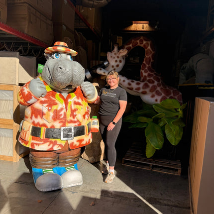 Comic Hippopotamus Explorer Life Size Statue LM Treasures - PT