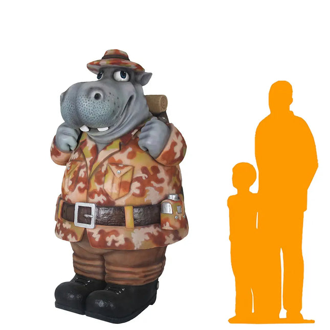 Comic Hippopotamus Explorer Life Size Statue LM Treasures - PT