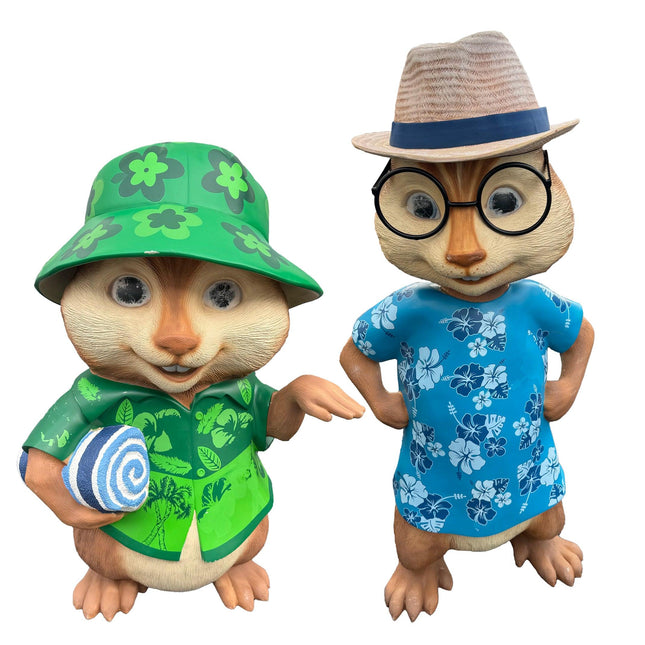 Hawaiian Chipmunks Simon Theodore Life Size Statues Set of 2 - LM Treasures 