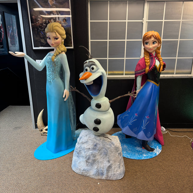 Frozen Anna, Elsa, and Olaf Set of 3 Life Size Pre-Owned Statues