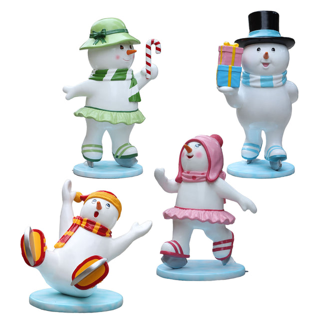 Ice Skating Snowman Family Set of 4 Statues