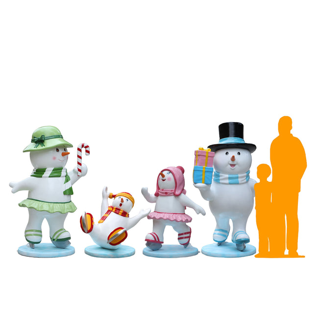 Ice Skating Snowman Family Set of 4 Statues