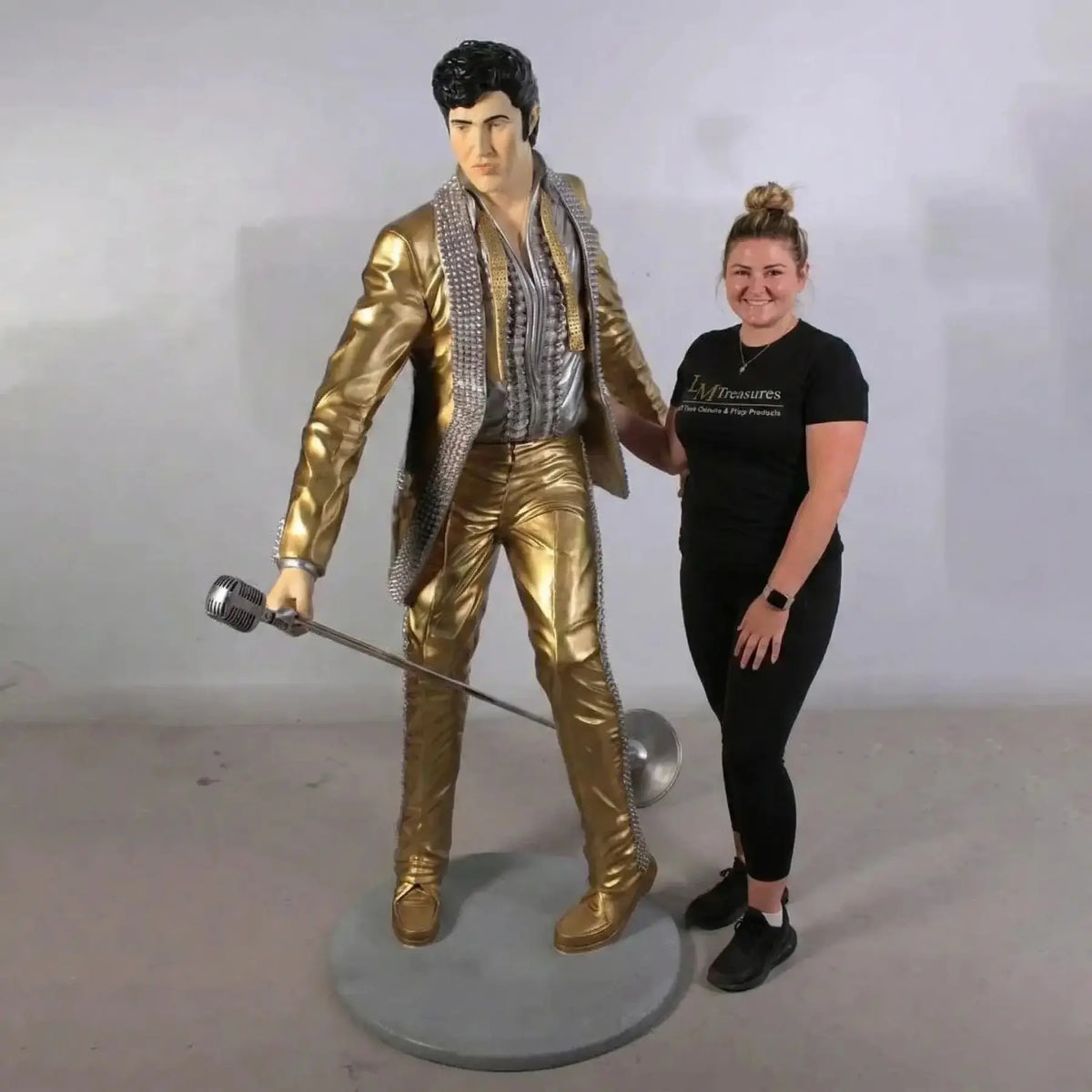 Elvis Rock N Roll Singer in Gold Dancing Life Size Statue – LM