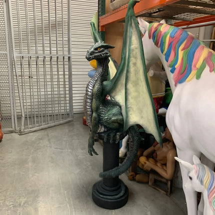 Green Dragon On Post Life Size Statue LM Treasures - H