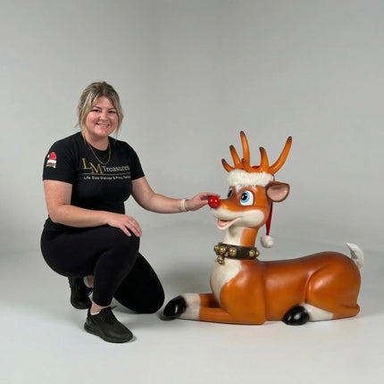 Funny Reindeer Laying Life Size Statue LM Treasures - H