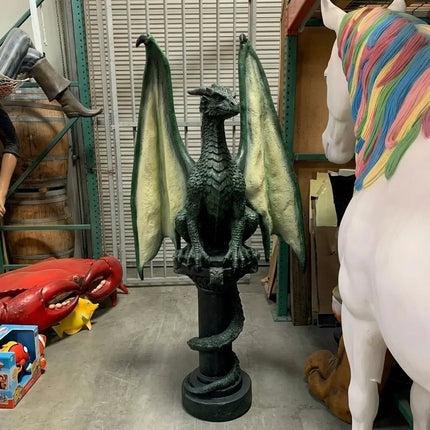 Green Dragon On Post Life Size Statue LM Treasures - H