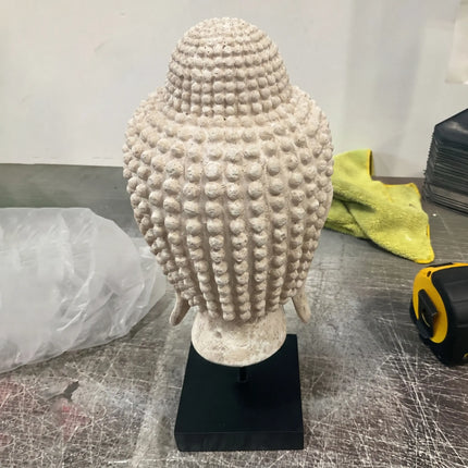 Ancient Buddha Head on Stand Stone Finish Statue