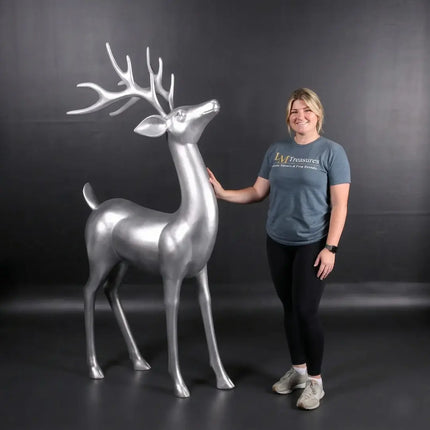 Silver Reindeer Standing Life Size Statue LM Treasures - H