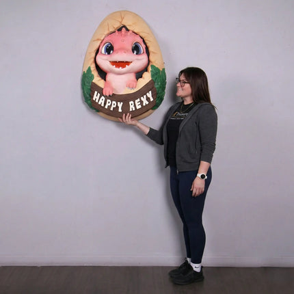 Pink T-Rex Happy Rexy Dinosaur Wall Decor Statue