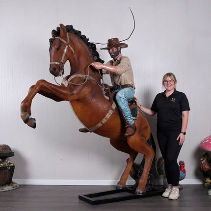 Cowboy On Rearing Horse Life Size Statue LM Treasures - H