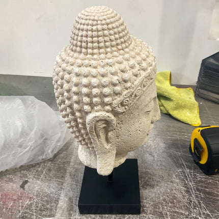 Ancient Buddha Head on Stand Stone Finish Statue