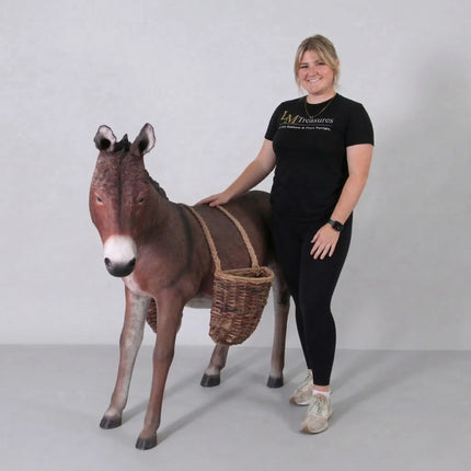 Brown Donkey With Basket Life Size Statue LM Treasures - H