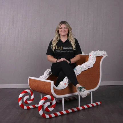 Candy Cane Gingerbread Sleigh Photo Op Statue LM Treasures - H