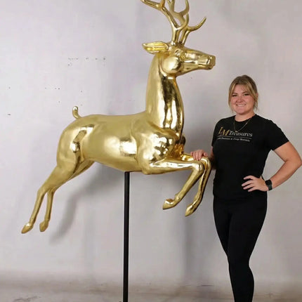 Flying Gold Reindeer On Base Statue LM Treasures - H