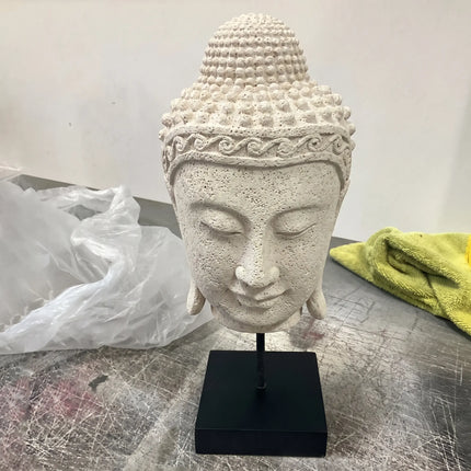 Ancient Buddha Head on Stand Stone Finish Statue