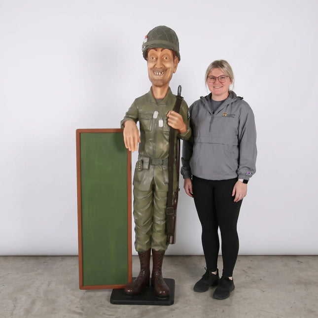 Soldier with Menu Board Life Size Statue
