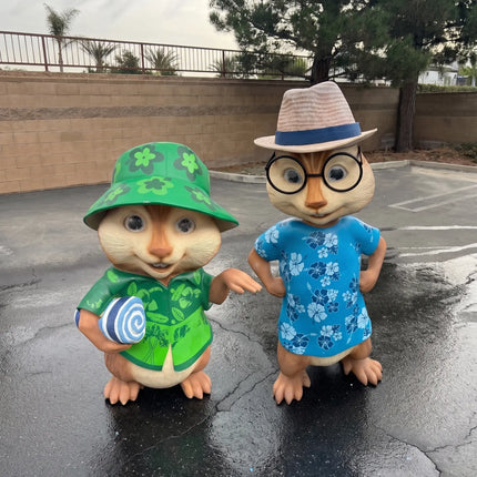 Hawaiian Chipmunks Simon Theodore Life Size Statues Set of 2