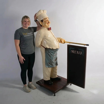 Chef With Rolling Menu Board Life Size Statue LM Treasures - H