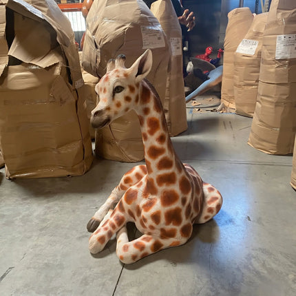 Laying Baby Giraffe Life Size Statue LM Treasures - A