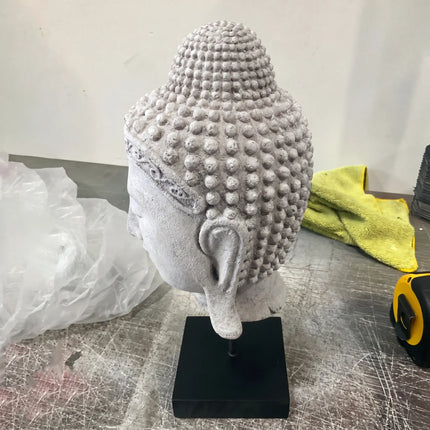 Ancient Buddha Head on Stand Stone Finish Statue