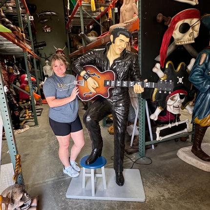 Singer Elvis in Black Life Size Statue