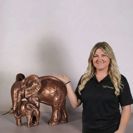 Mother With Baby Elephant Table Top Statue LM Treasures - H
