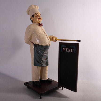 Chef With Rolling Menu Board Life Size Statue - LM Treasures 