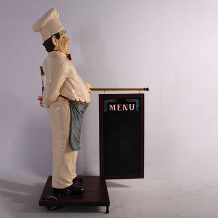 Chef With Rolling Menu Board Life Size Statue - LM Treasures 