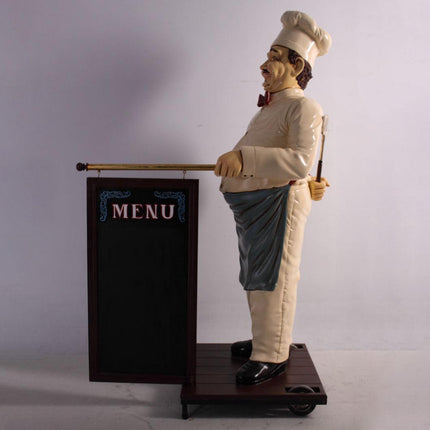 Chef With Rolling Menu Board Life Size Statue - LM Treasures 
