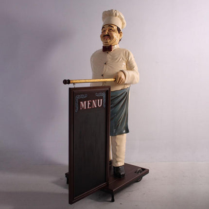 Chef With Rolling Menu Board Life Size Statue - LM Treasures 
