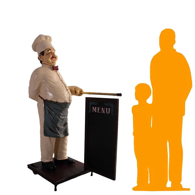 Chef With Rolling Menu Board Life Size Statue LM Treasures - H