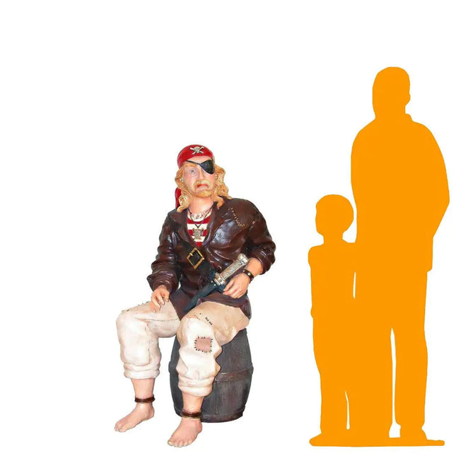 Pirate On Barrel Life Size Statue LM Treasures - H