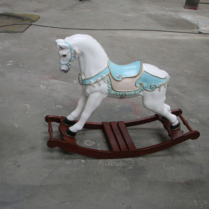 Blue Rocking Horse Rosa Statue