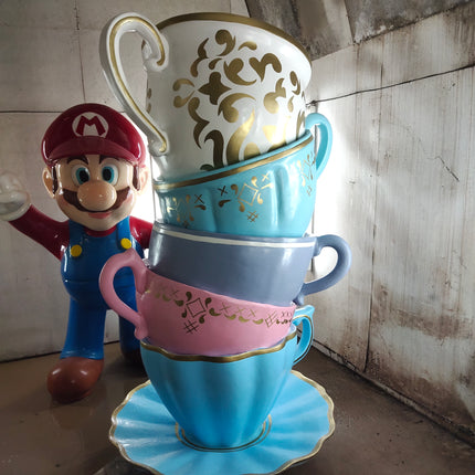 Large Stacked Tea Cups Life Size Statue
