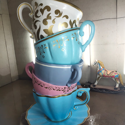 Large Stacked Tea Cups Life Size Statue