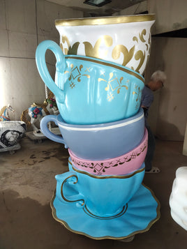 Large Stacked Tea Cups Life Size Statue
