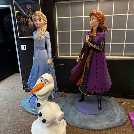 Frozen II Anna, Elsa, and Olaf Set of 3 Life Size Pre-Owned Statues