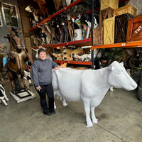 Large Solid White Cow Life Size Pre-Owned Statue - LM Treasures 
