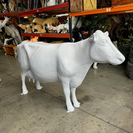 Large Solid White Cow Life Size Pre-Owned Statue - LM Treasures 