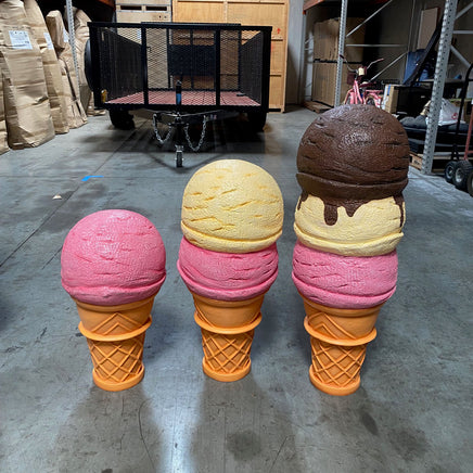 Three Scoop Neapolitan Ice Cream Over Sized Statue - LM Treasures 