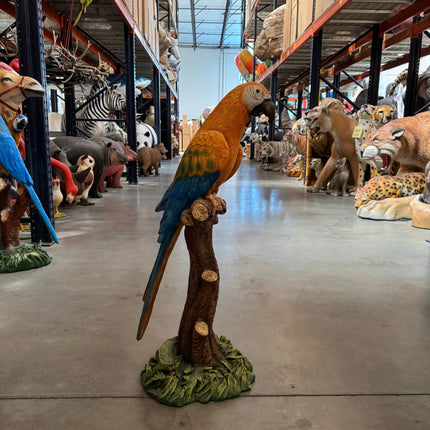 Yellow Macaw Lover Parrots On Branch Life Size Statue LM Treasures - A