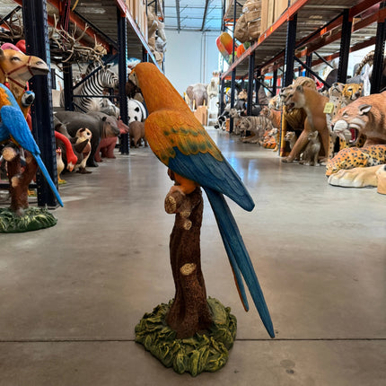 Yellow Macaw Lover Parrots On Branch Life Size Statue LM Treasures - A