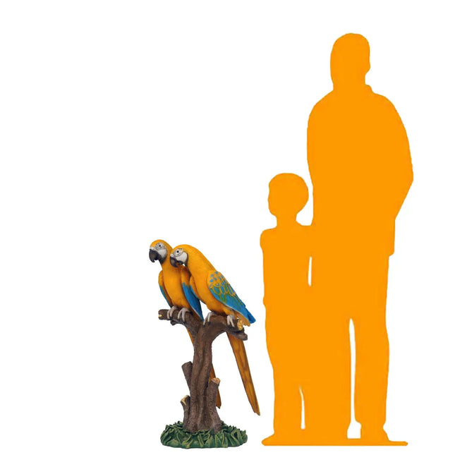 Yellow Macaw Lover Parrots On Branch Life Size Statue LM Treasures - A