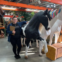 Black And White Piebald Horse Life Size Statue - LM Treasures 