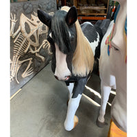 Black And White Piebald Horse Life Size Statue - LM Treasures 