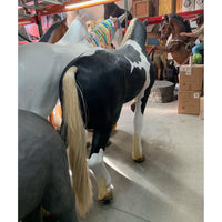 Black And White Piebald Horse Life Size Statue - LM Treasures 